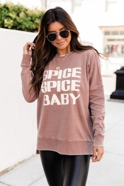 Wholesale 🌟 Pink Lily Spice Spice Baby Rust Graphic Sweatshirt 😀 -Tees Shop 1K0A8719 650x