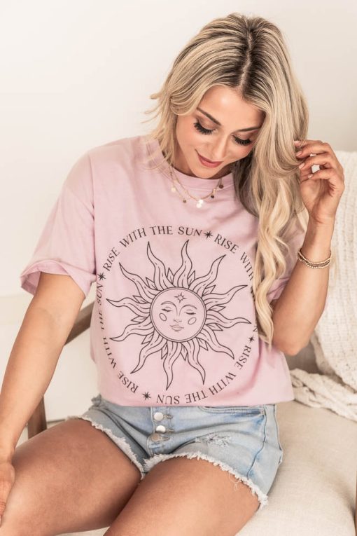 Wholesale 🌟 Pink Lily Rise With The Sun Lavender Oversized Graphic Tee 👏 -Tees Shop