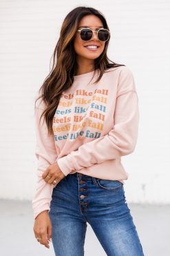 Budget 🔔 Pink Lily Feels Like Fall Peach Graphic Sweatshirt 😍 -Tees Shop 1K0A9231 bda94f84 b850 4c5a a9d1 cd038908df9c 650x