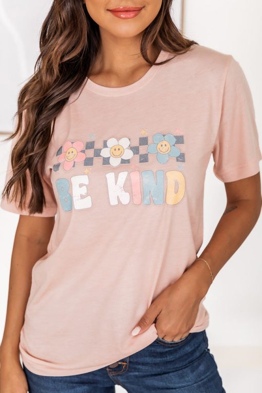 Wholesale 😍 Pink Lily Be Kind Daisy Peach Graphic Tee 🥰 -Tees Shop