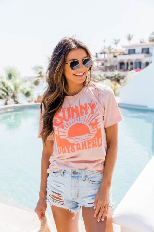 Buy 💯 Pink Lily Sunny Days Ahead Graphic Heather Peach Tee 🔔 -Tees Shop 1K0A9680 cf12e3aa 0ed1 4a29 bca2