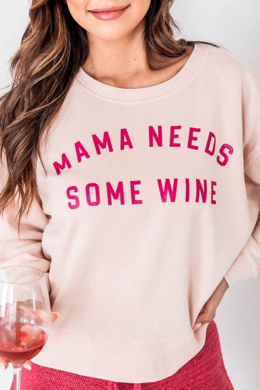 Outlet 😉 Pink Lily Mama Needs Some Wine Pale Pink Graphic Sweatshirt ⌛ -Tees Shop 1K0A9970 f8a41350 a157 4abe 9e3b