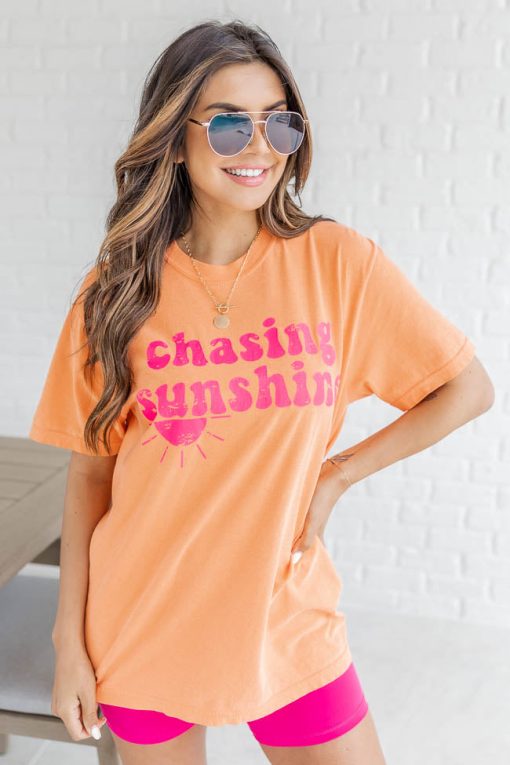 Best Sale 🧨 Pink Lily Chasing Sunshine Burnt Orange Graphic Tee ⭐ -Tees Shop