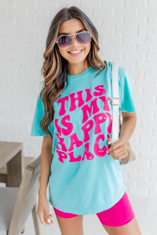 Budget 🛒 Pink Lily This Is My Happy Place Mint Graphic Tee 🎉 -Tees Shop