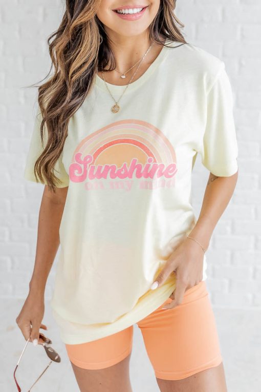 Coupon 🔥 Pink Lily Sunshine On My Mind Graphic Pale Yellow Triblend Tee 👍 -Tees Shop