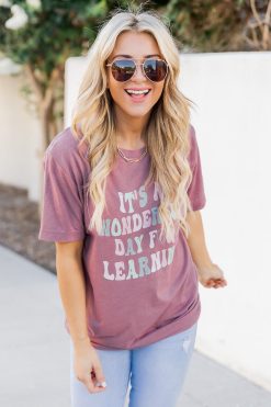 Cheap 🤩 Pink Lily It's A Wonderful Day For Learning Mauve Graphic Tee 😀 -Tees Shop 219A2344 650x