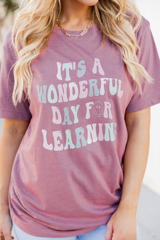 Cheap 🤩 Pink Lily It's A Wonderful Day For Learning Mauve Graphic Tee 😀 -Tees Shop