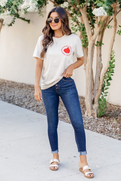 Cheap 🌟 Pink Lily Teach Love Inspire Cream Graphic Tee 🔔 -Tees Shop