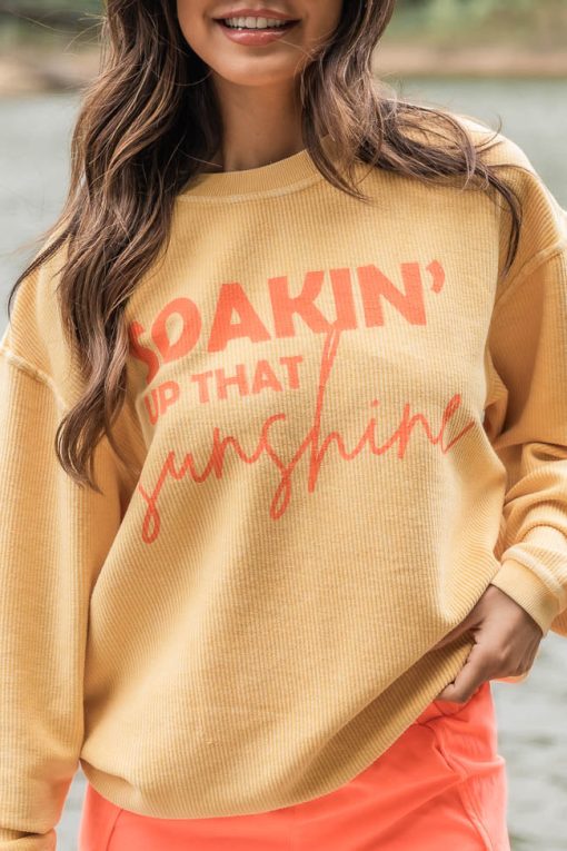 Outlet 🌟 Pink Lily Soakin' Up That Sunshine Gold Corded Graphic Sweatshirt 🔔 -Tees Shop 219A2359 0070fbe1 4a66 4fac 90d1