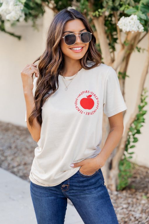 Cheap 🌟 Pink Lily Teach Love Inspire Cream Graphic Tee 🔔 -Tees Shop