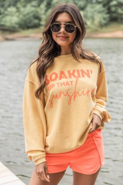 Outlet 🌟 Pink Lily Soakin' Up That Sunshine Gold Corded Graphic Sweatshirt 🔔 -Tees Shop 219A2361 2c541a3c cb22 41fb 8938 23b3c6ee10cc 650x