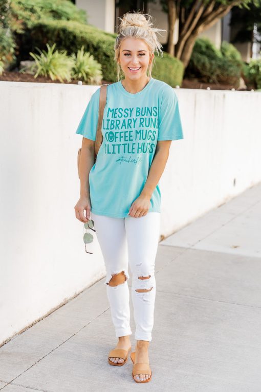 Deals 💯 Pink Lily Teacher Life Chalky Mint Graphic Tee 👍 -Tees Shop