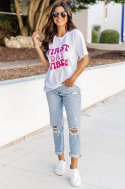 Buy 🎁 Pink Lily First Day Vibes White Graphic Tee 😍 -Tees Shop 219A2462 650x