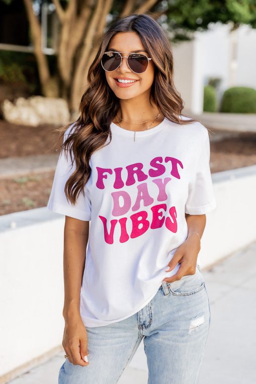 Buy 🎁 Pink Lily First Day Vibes White Graphic Tee 😍 -Tees Shop