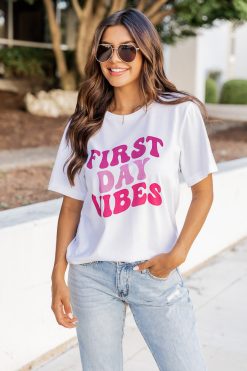 Buy 🎁 Pink Lily First Day Vibes White Graphic Tee 😍 -Tees Shop 219A2467 650x