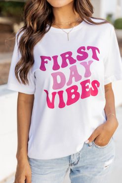 Buy 🎁 Pink Lily First Day Vibes White Graphic Tee 😍 -Tees Shop 219A2472 650x