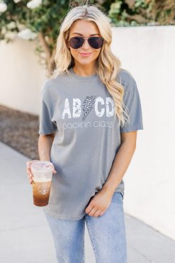 Buy 😀 Pink Lily ABCD Back In Class Grey Comfort Color Graphic Tee 🥰 -Tees Shop 219A2489 650x