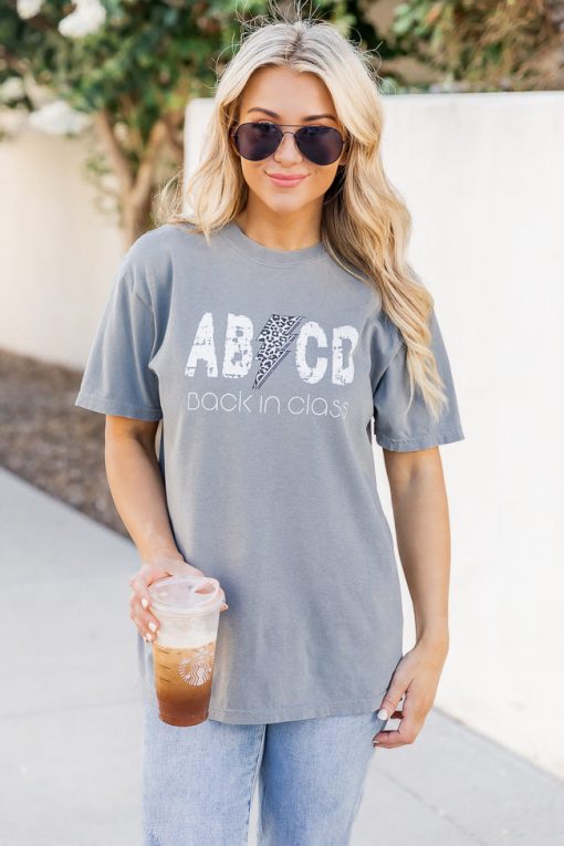 Buy 😀 Pink Lily ABCD Back In Class Grey Comfort Color Graphic Tee 🥰 -Tees Shop