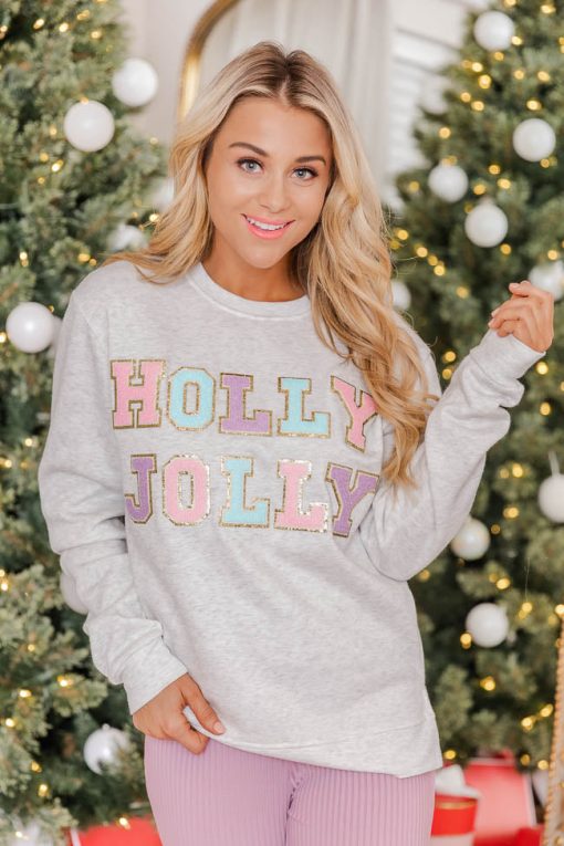 Wholesale 👏 Pink Lily Holly And Jolly Chenille Patch Graphic Sweatshirt 👏 -Tees Shop