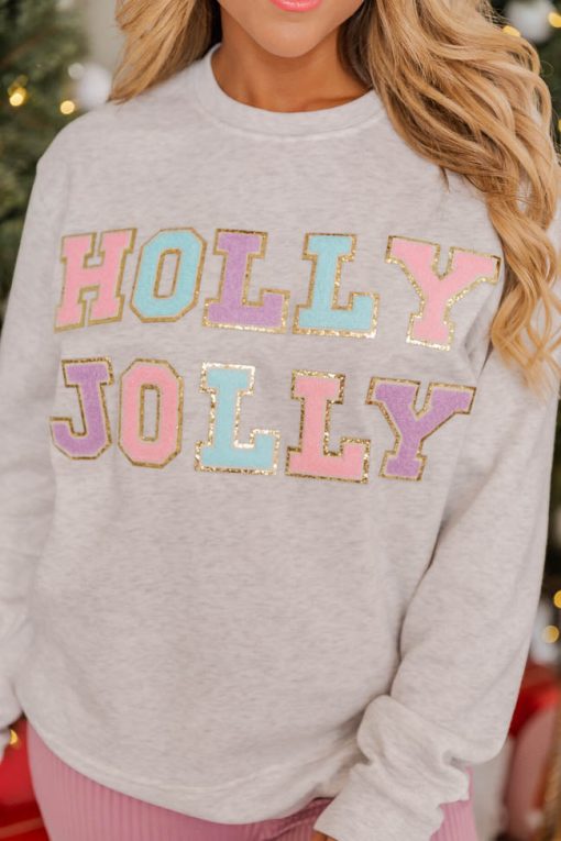 Wholesale 👏 Pink Lily Holly And Jolly Chenille Patch Graphic Sweatshirt 👏 -Tees Shop