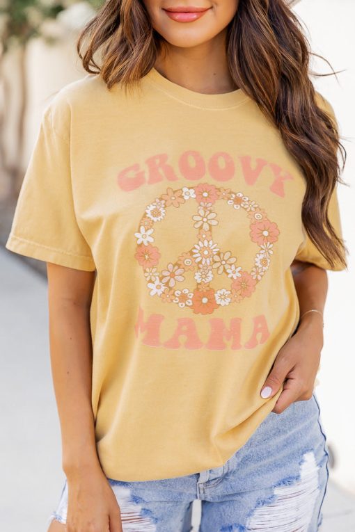 Budget 🎉 Pink Lily Groovy Mama Mustard Graphic Tee 🎁 -Tees Shop 219A2612 f9a427dd 101e 4ead 8473