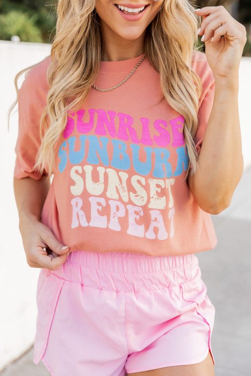 Best Sale ✔️ Pink Lily Sunrise, Sunburn, Sunset, Repeat Graphic Terracotta Tee 👏 -Tees Shop