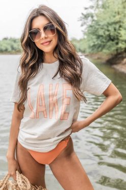 Best deal 🤩 Pink Lily Lake Peach Heather Prism Natural Graphic Tee 💯 -Tees Shop 219A2643 650x