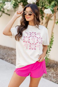 Deals ✨ Pink Lily Palm Tree Smiley Ivory Graphic Tee 🔔 -Tees Shop 219A2687 650x