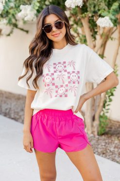 Deals ✨ Pink Lily Palm Tree Smiley Ivory Graphic Tee 🔔 -Tees Shop 219A2691 650x