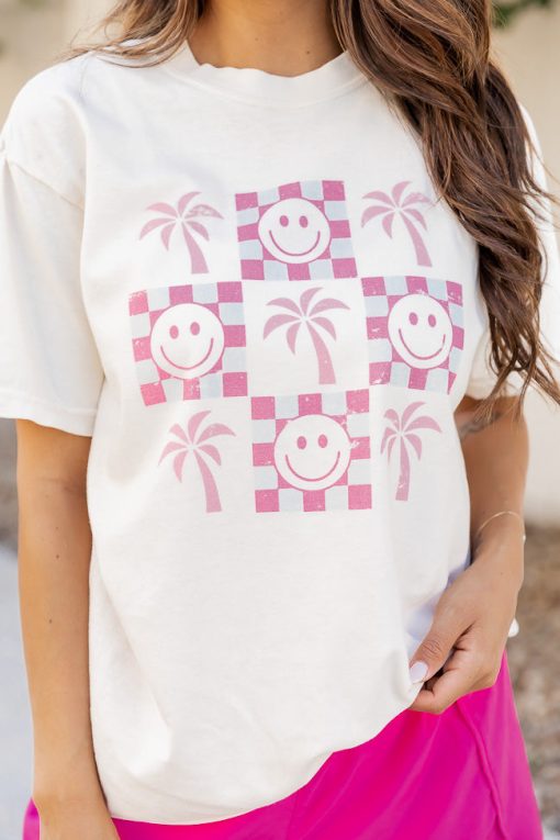 Deals ✨ Pink Lily Palm Tree Smiley Ivory Graphic Tee 🔔 -Tees Shop 219A2693 a4a98df9 6a07 485a a567