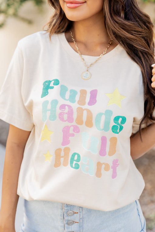 Discount 🎉 Pink Lily Full Hands, Full Hearts Cream Graphic Tee ⌛ -Tees Shop 219A2746 9420a39e f149 42bb 8a21