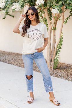 Promo ✔️ Pink Lily Teaching Makes Me Happy Cream Graphic Tee 🧨 -Tees Shop 219A2778 650x