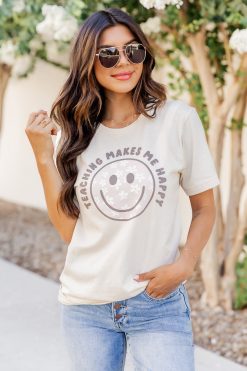 Promo ✔️ Pink Lily Teaching Makes Me Happy Cream Graphic Tee 🧨 -Tees Shop 219A2783 650x