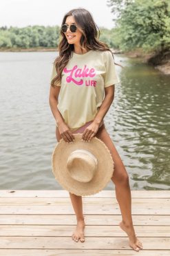 Best Sale 🥰 Pink Lily Lake Life Multi Pale Yellow Triblend Tee 💯 -Tees Shop 219A2788 650x