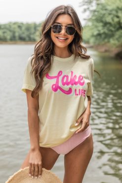 Best Sale 🥰 Pink Lily Lake Life Multi Pale Yellow Triblend Tee 💯 -Tees Shop 219A2795 650x