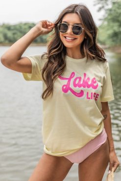 Best Sale 🥰 Pink Lily Lake Life Multi Pale Yellow Triblend Tee 💯 -Tees Shop 219A2800 650x