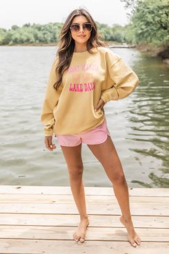 Coupon 🛒 Pink Lily Boat Waves Sun Rays Lake Days Gold Corded Graphic Sweatshirt ⭐ -Tees Shop 219A2890 650x