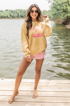 Coupon 🛒 Pink Lily Boat Waves Sun Rays Lake Days Gold Corded Graphic Sweatshirt ⭐ -Tees Shop 219A2896 650x