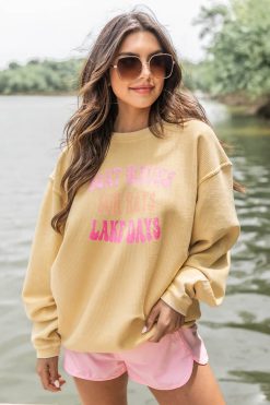 Coupon 🛒 Pink Lily Boat Waves Sun Rays Lake Days Gold Corded Graphic Sweatshirt ⭐ -Tees Shop 219A2904 650x