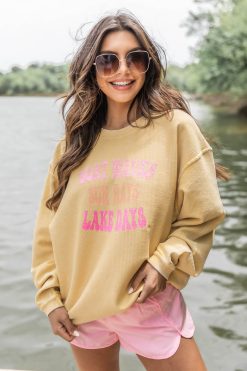 Coupon 🛒 Pink Lily Boat Waves Sun Rays Lake Days Gold Corded Graphic Sweatshirt ⭐ -Tees Shop 219A2911 650x