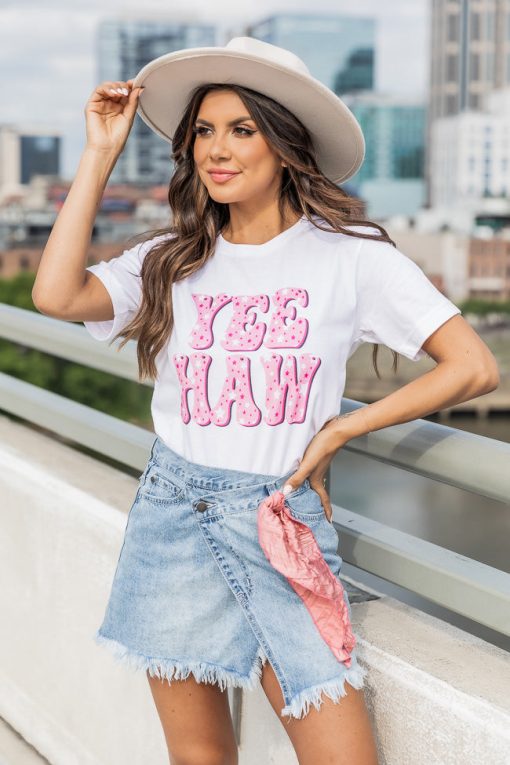 Wholesale ⭐ Pink Lily Yee Haw Stars White Graphic Tee 🌟 -Tees Shop