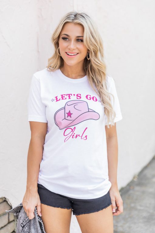 Cheapest 🔥 Pink Lily Lets Go 👧 Girls White Graphic Tee ✔️ -Tees Shop