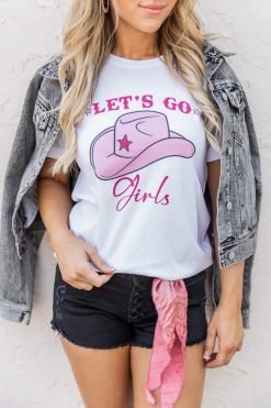 Cheapest 🔥 Pink Lily Lets Go 👧 Girls White Graphic Tee ✔️ -Tees Shop 219A4046 650x