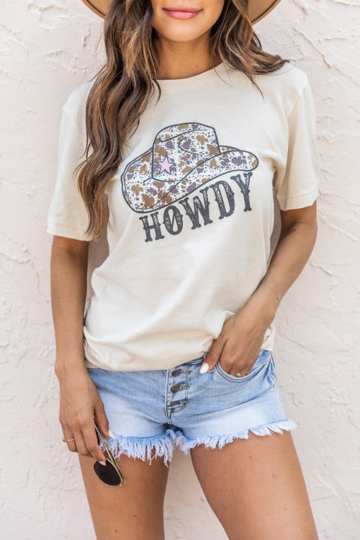 Best deal 💯 Pink Lily Howdy Cowboy Hat Cream Graphic Tee 🤩 -Tees Shop