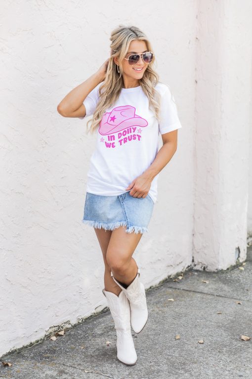 Best reviews of ✨ Pink Lily In Dolly We Trust White Graphic Tee 😉 -Tees Shop