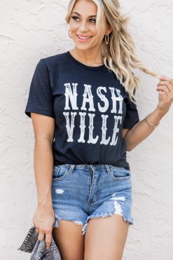 Brand new ✨ Pink Lily Nashville Words Black Graphic Tee 🎁 -Tees Shop 219A4202 650x