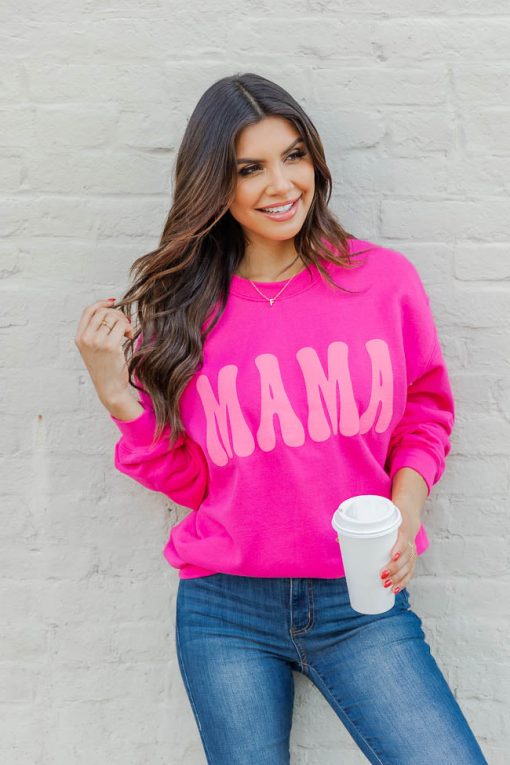 Best Sale 💯 Pink Lily Mama Pink Puff Hot Pink Graphic Sweatshirt ✨ -Tees Shop