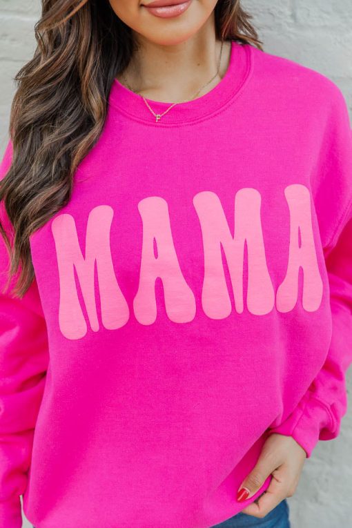 Best Sale 💯 Pink Lily Mama Pink Puff Hot Pink Graphic Sweatshirt ✨ -Tees Shop