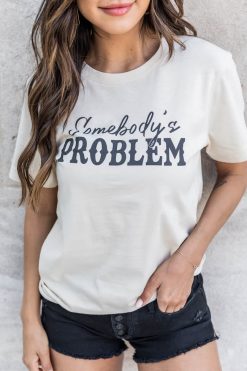 Cheap 😍 Pink Lily Somebody's Problem Cream Graphic Tee 😍 -Tees Shop 219A4862 650x