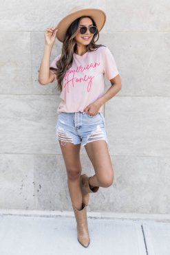 Best Pirce 🛒 Pink Lily American Honey Peach Graphic Tee ⭐ -Tees Shop 219A4873 650x